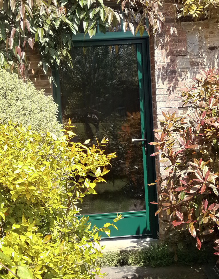 porte entrée vitrée melesse verte